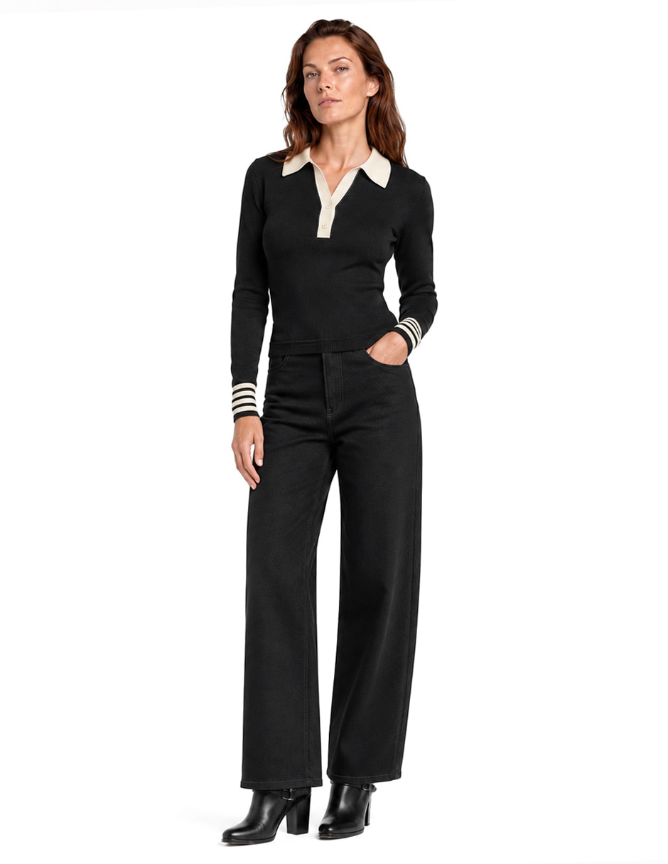Suéter cuello camisero para mujer