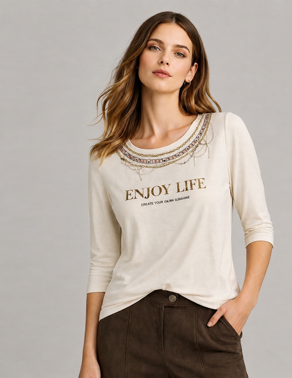 Playera manga larga cuello redondo para mujer Playera manga larga cuello redondo para mujer