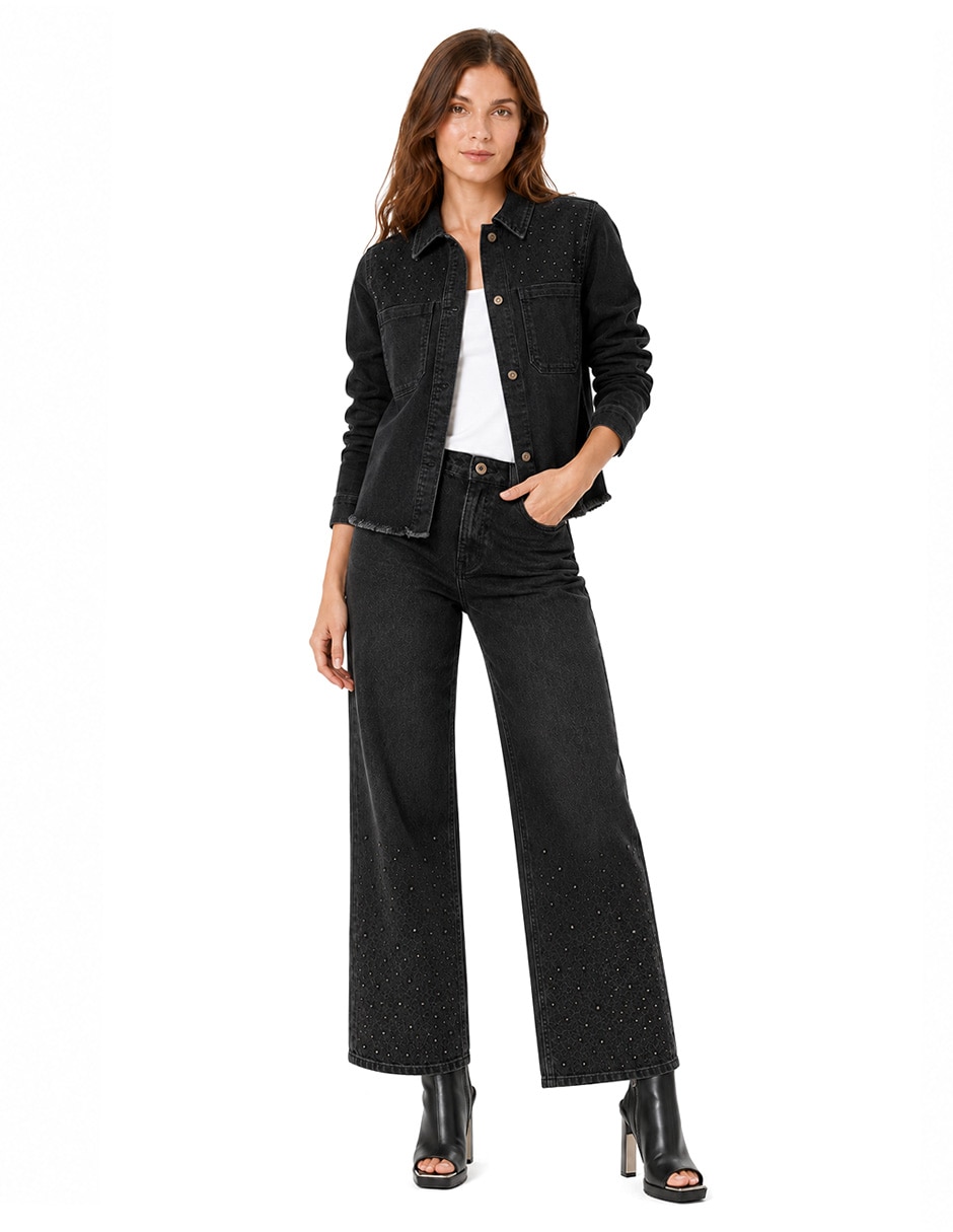 Blusa camisera denim manga larga para mujer 2