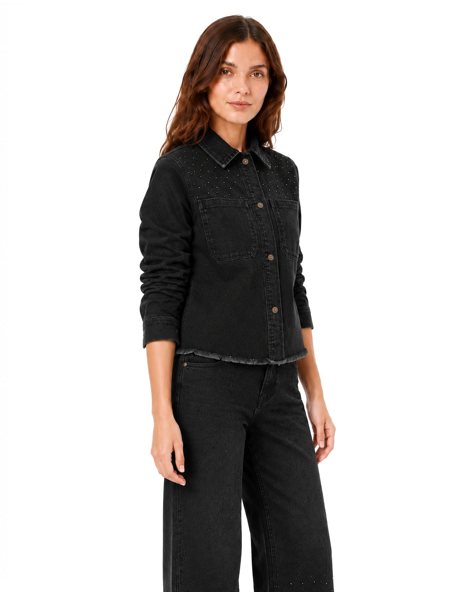 Blusa camisera denim manga larga para mujer 3