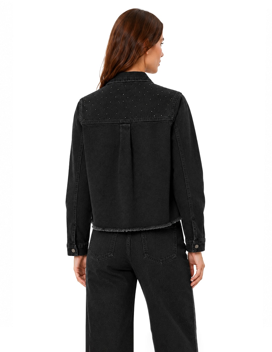 Blusa camisera denim manga larga para mujer 4