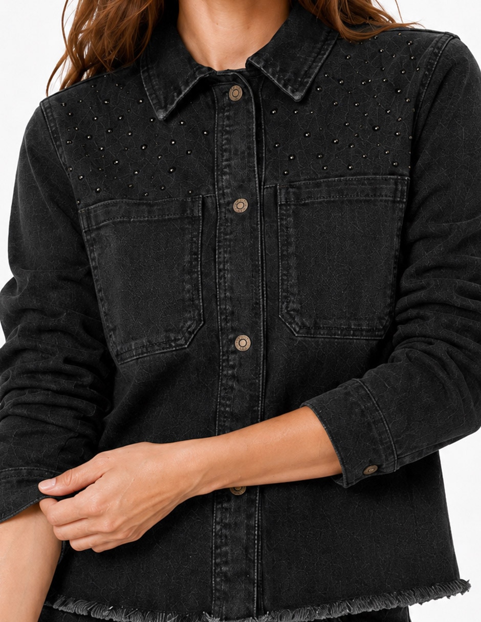 Blusa camisera denim manga larga para mujer 5
