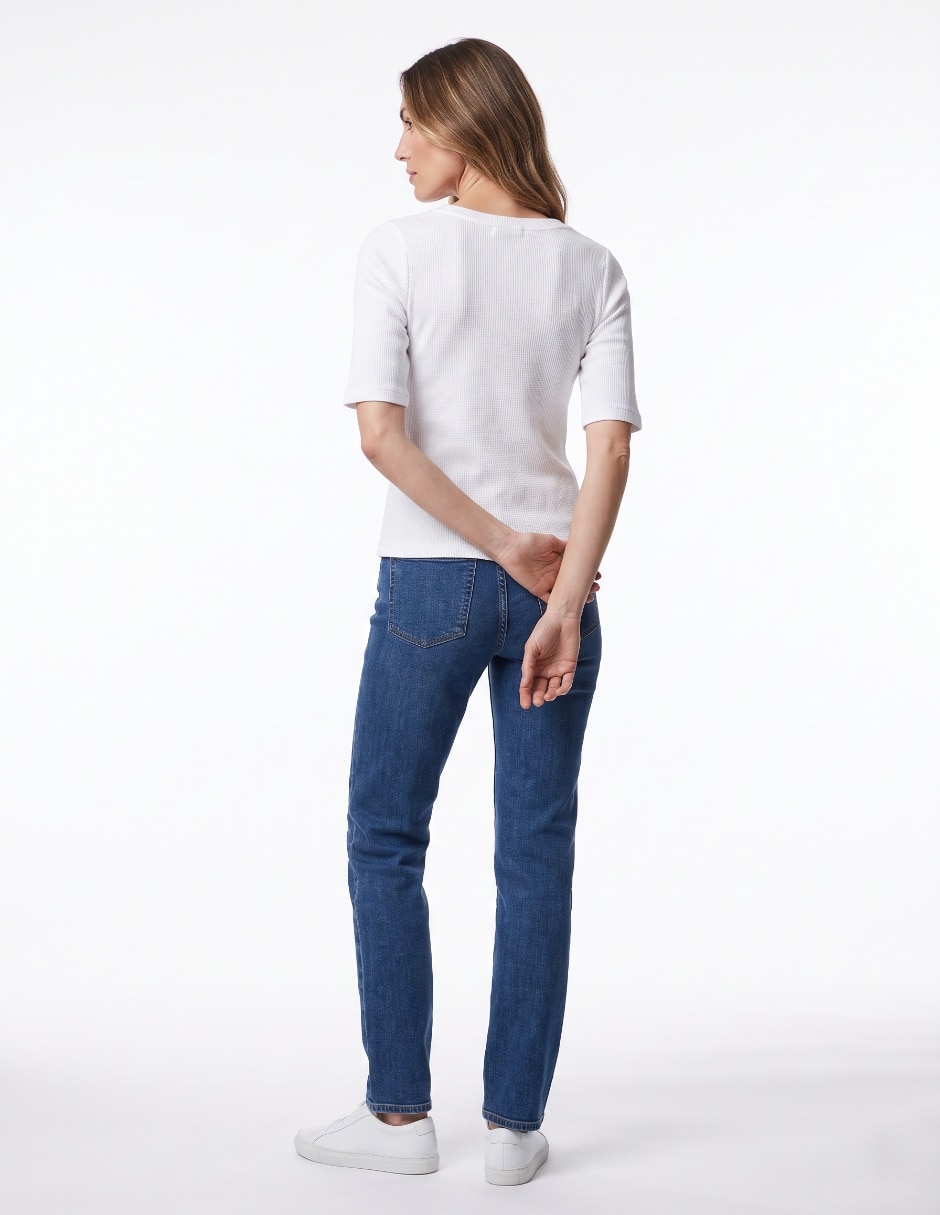 Playera manga al codo cuello redondo para mujer