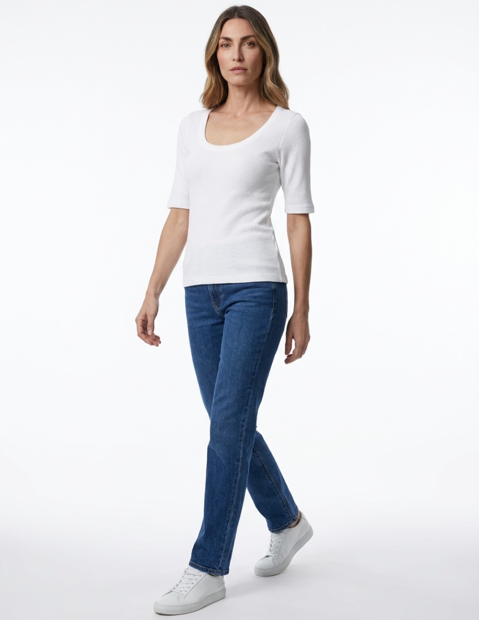 Playera manga al codo cuello redondo para mujer