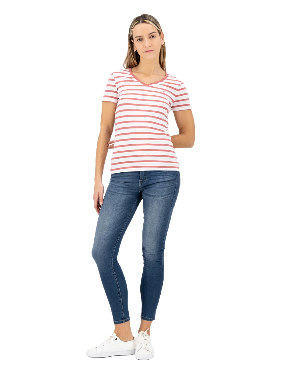 Playera manga corta cuello v para mujer