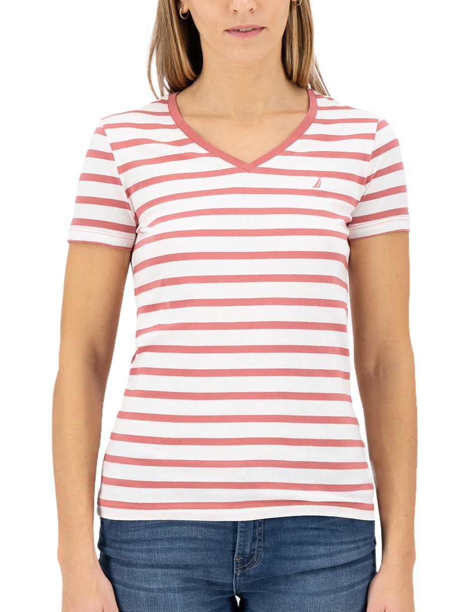 Playera manga corta cuello v para mujer