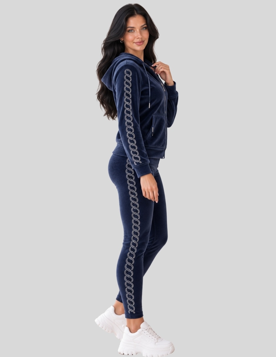 Conjunto Casual Conjunto Mujer 2 Piezas Terciopelo con Pedrería Brillante Sudadera con Capucha + Pantalón Legging de Poliéster para No aplica Mujer 2