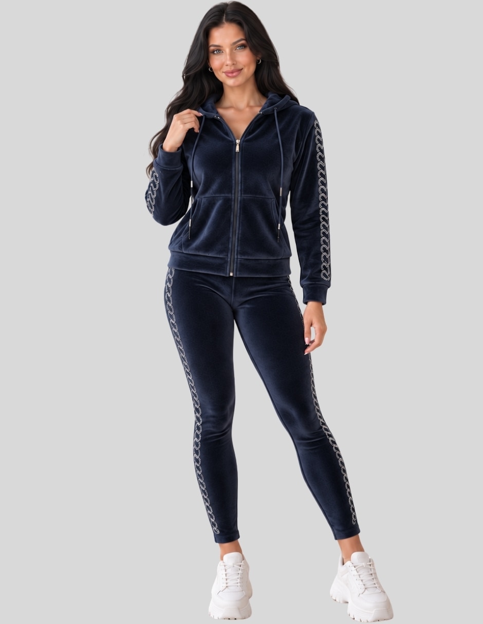 Conjunto Casual Conjunto Mujer 2 Piezas Terciopelo con Pedrería Brillante Sudadera con Capucha + Pantalón Legging de Poliéster para No aplica Mujer 3