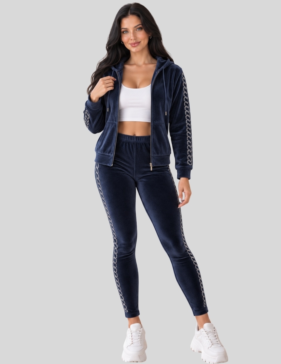 Conjunto Casual Conjunto Mujer 2 Piezas Terciopelo con Pedrería Brillante Sudadera con Capucha + Pantalón Legging de Poliéster para No aplica Mujer 4