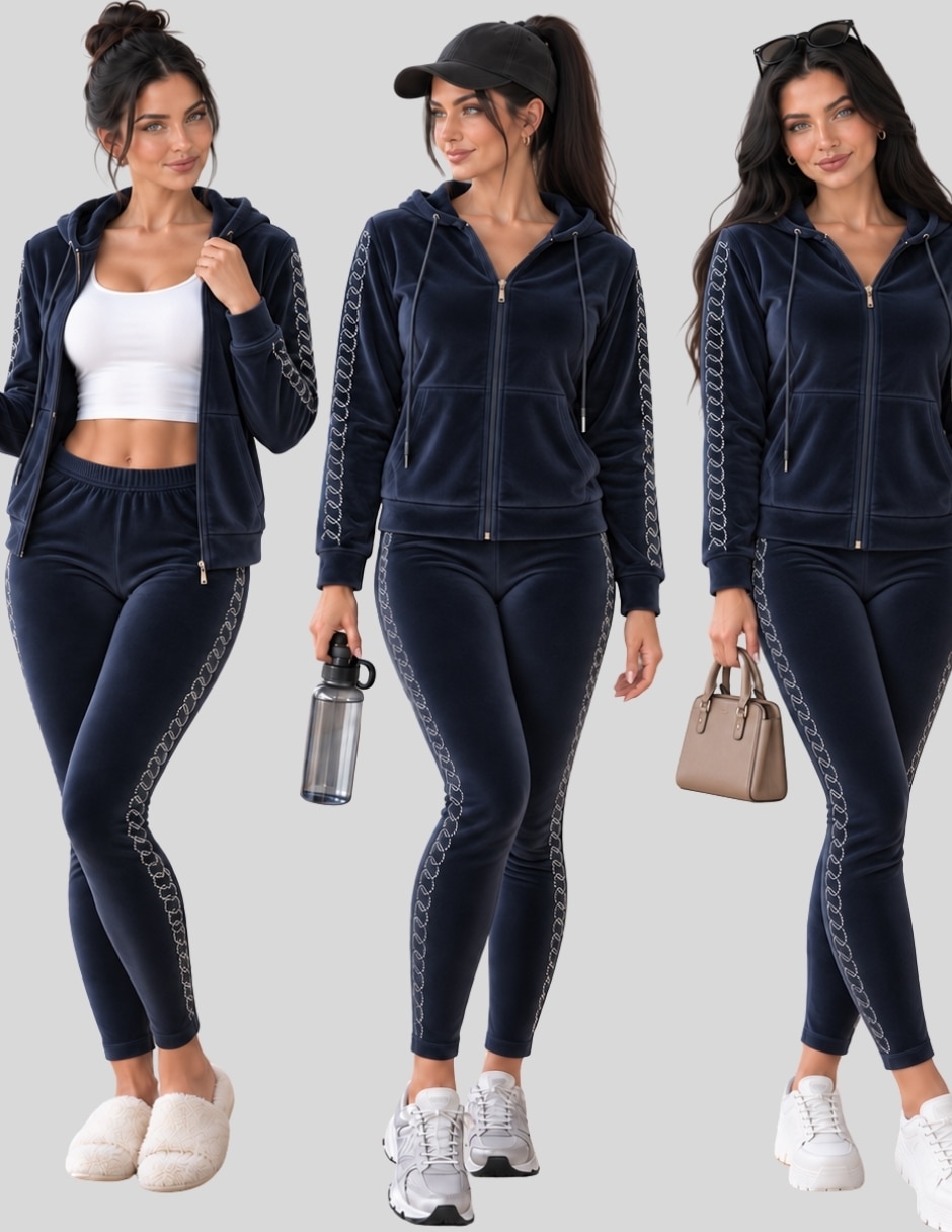 Conjunto Casual Conjunto Mujer 2 Piezas Terciopelo con Pedrería Brillante Sudadera con Capucha + Pantalón Legging de Poliéster para No aplica Mujer 7
