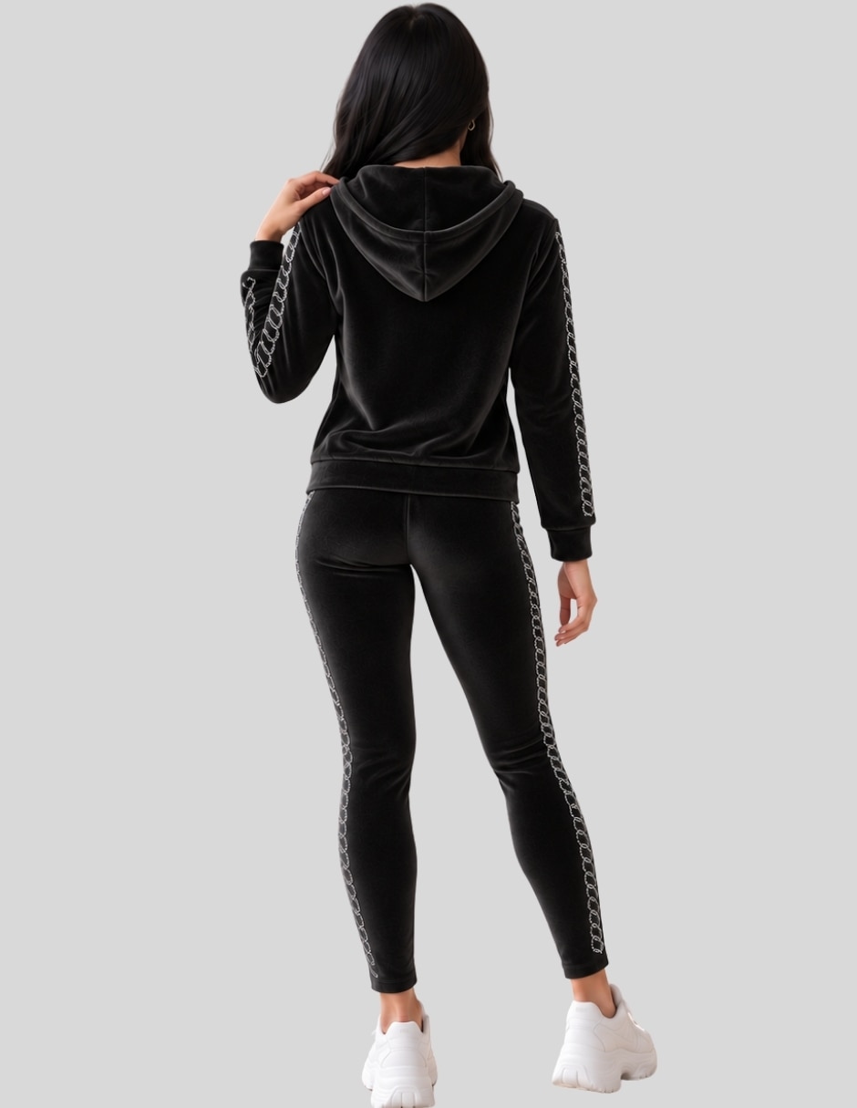 Conjunto Casual Conjunto Mujer 2 Piezas Terciopelo con Pedrería Brillante Sudadera con Capucha + Pantalón Legging de Poliéster para No aplica Mujer 2
