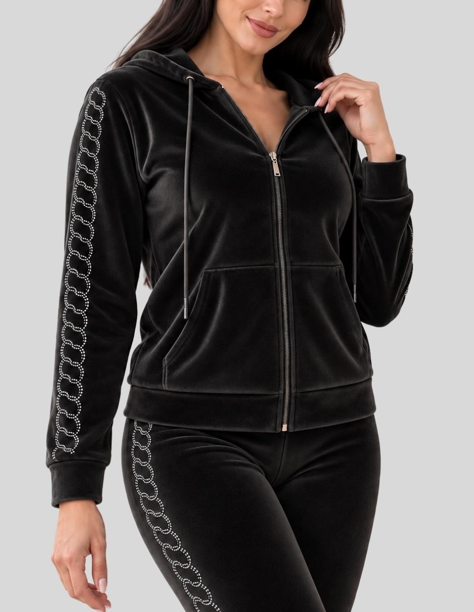Conjunto Casual Conjunto Mujer 2 Piezas Terciopelo con Pedrería Brillante Sudadera con Capucha + Pantalón Legging de Poliéster para No aplica Mujer 3