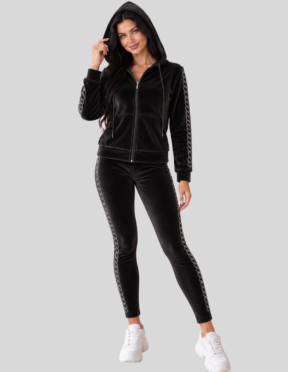Conjunto Casual Conjunto Mujer 2 Piezas Terciopelo con Pedrería Brillante Sudadera con Capucha + Pantalón Legging de Poliéster para No aplica Mujer 5