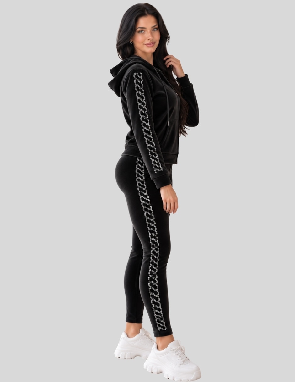 Conjunto Casual Conjunto Mujer 2 Piezas Terciopelo con Pedrería Brillante Sudadera con Capucha + Pantalón Legging de Poliéster para No aplica Mujer 6