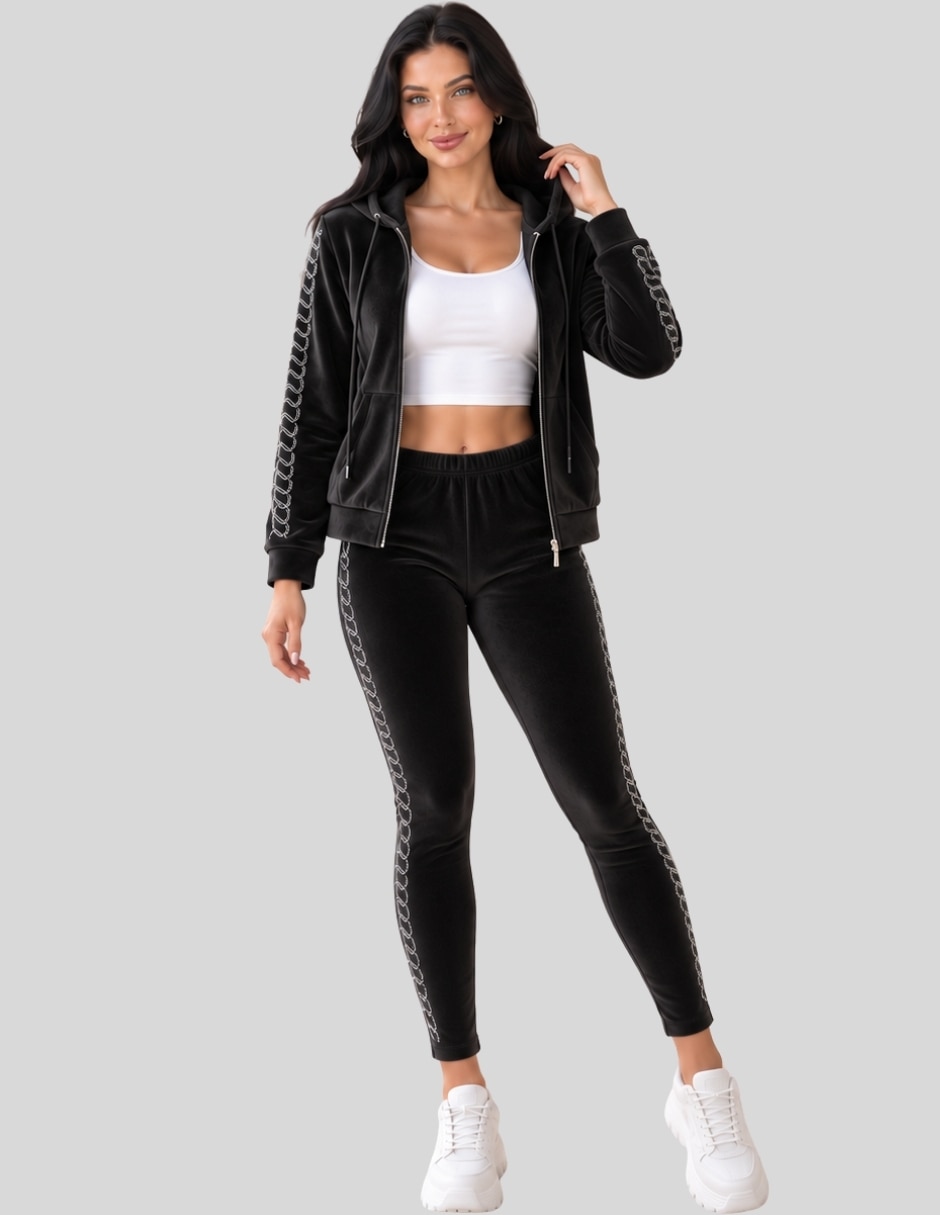 Conjunto Casual Conjunto Mujer 2 Piezas Terciopelo con Pedrería Brillante Sudadera con Capucha + Pantalón Legging de Poliéster para No aplica Mujer 7