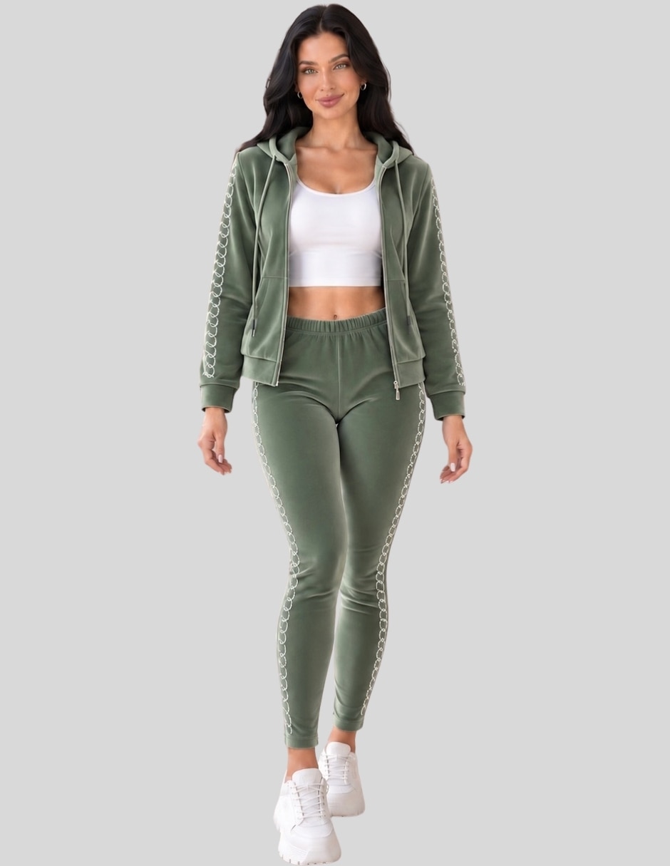 Conjunto Casual Conjunto Mujer 2 Piezas Terciopelo con Pedrería Brillante Sudadera con Capucha + Pantalón Legging de Poliéster para No aplica Mujer 2