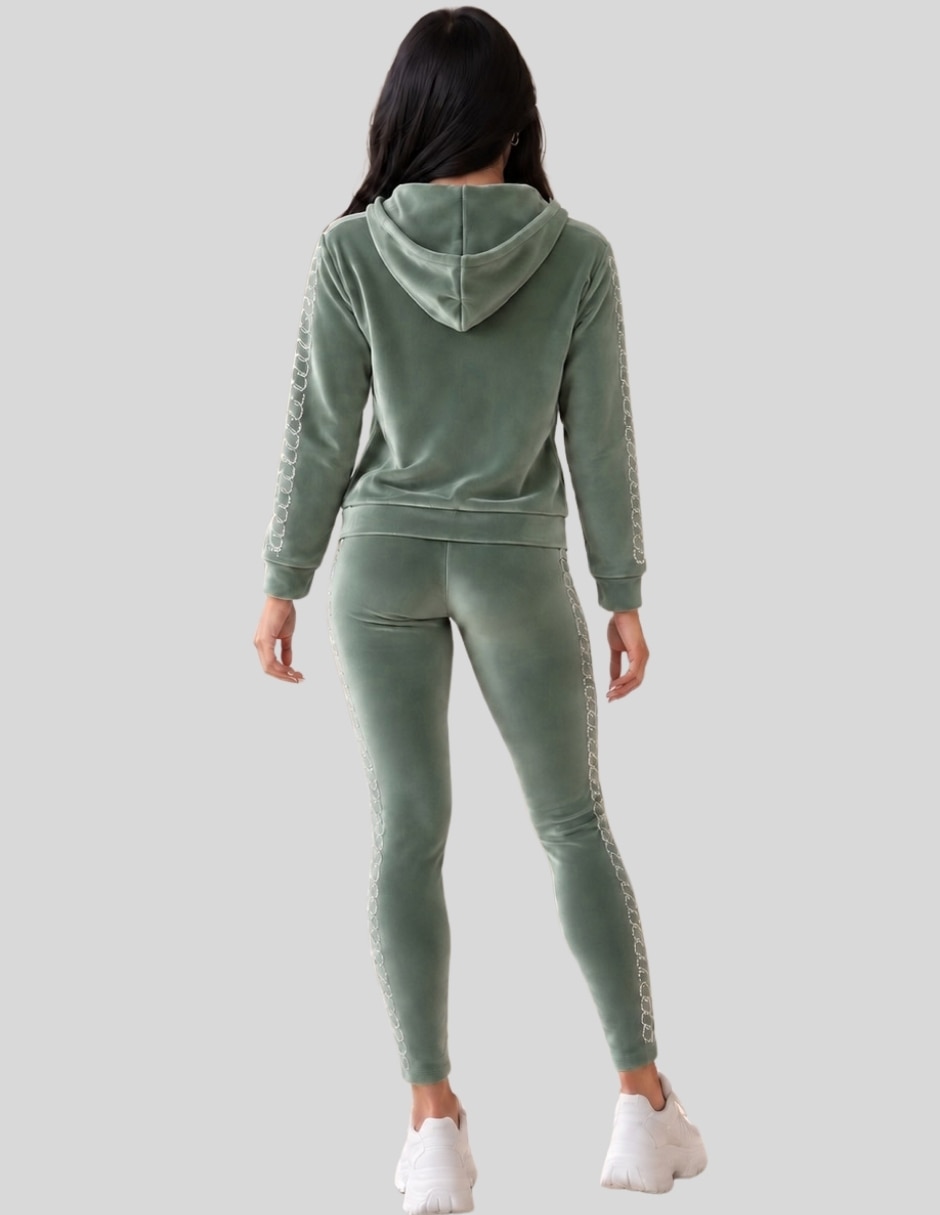 Conjunto Casual Conjunto Mujer 2 Piezas Terciopelo con Pedrería Brillante Sudadera con Capucha + Pantalón Legging de Poliéster para No aplica Mujer 3