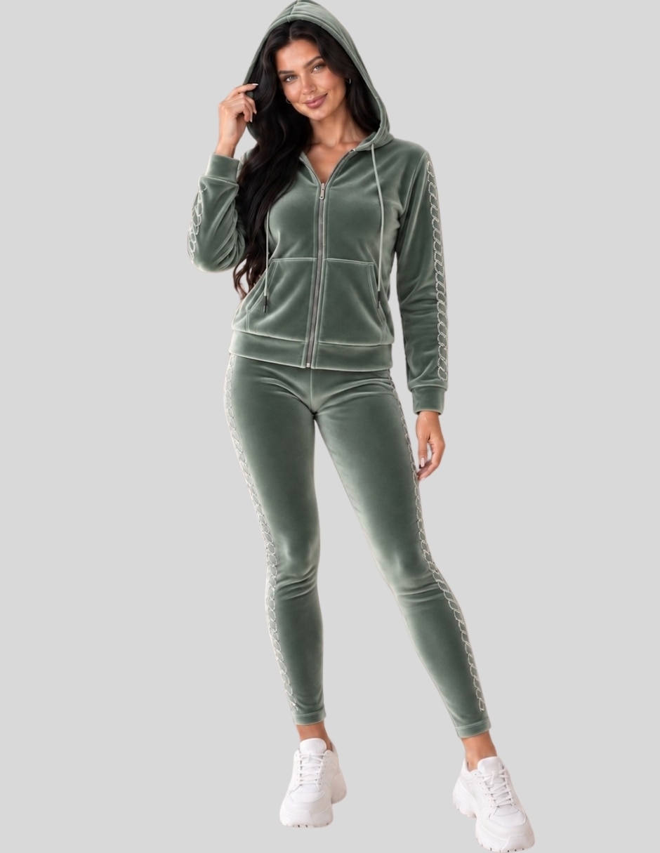 Conjunto Casual Conjunto Mujer 2 Piezas Terciopelo con Pedrería Brillante Sudadera con Capucha + Pantalón Legging de Poliéster para No aplica Mujer 4