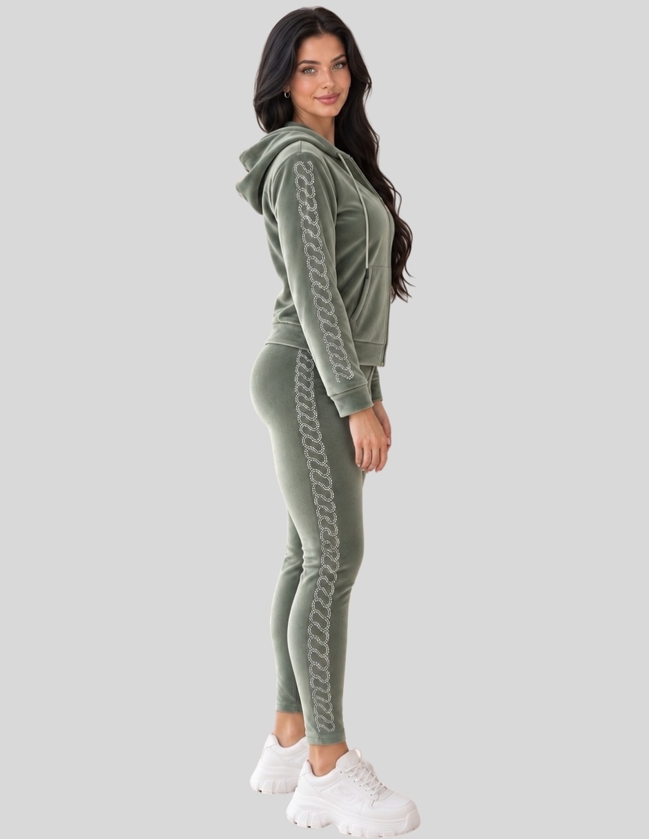 Conjunto Casual Conjunto Mujer 2 Piezas Terciopelo con Pedrería Brillante Sudadera con Capucha + Pantalón Legging de Poliéster para No aplica Mujer 5