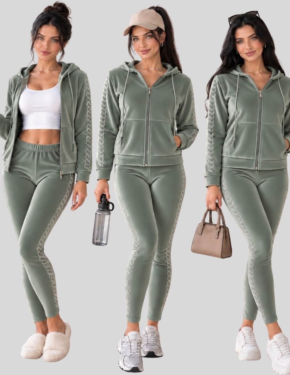 Conjunto Casual Conjunto Mujer 2 Piezas Terciopelo con Pedrería Brillante Sudadera con Capucha + Pantalón Legging de Poliéster para No aplica Mujer 7