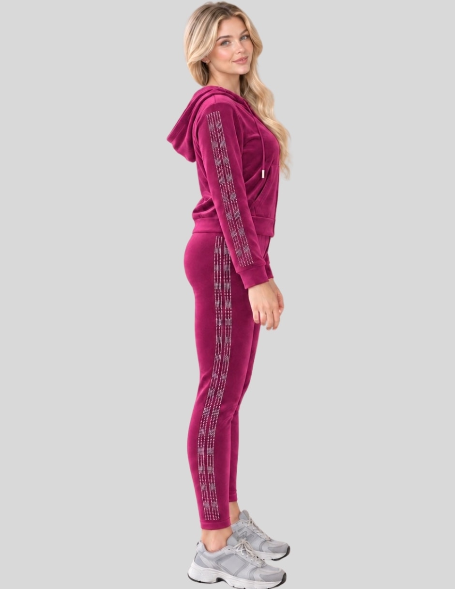 Conjunto Casual Conjunto Mujer 2 Piezas Terciopelo con Pedrería Brillante Sudadera con Capucha + Pantalón Legging de Poliéster para No aplica Mujer 2