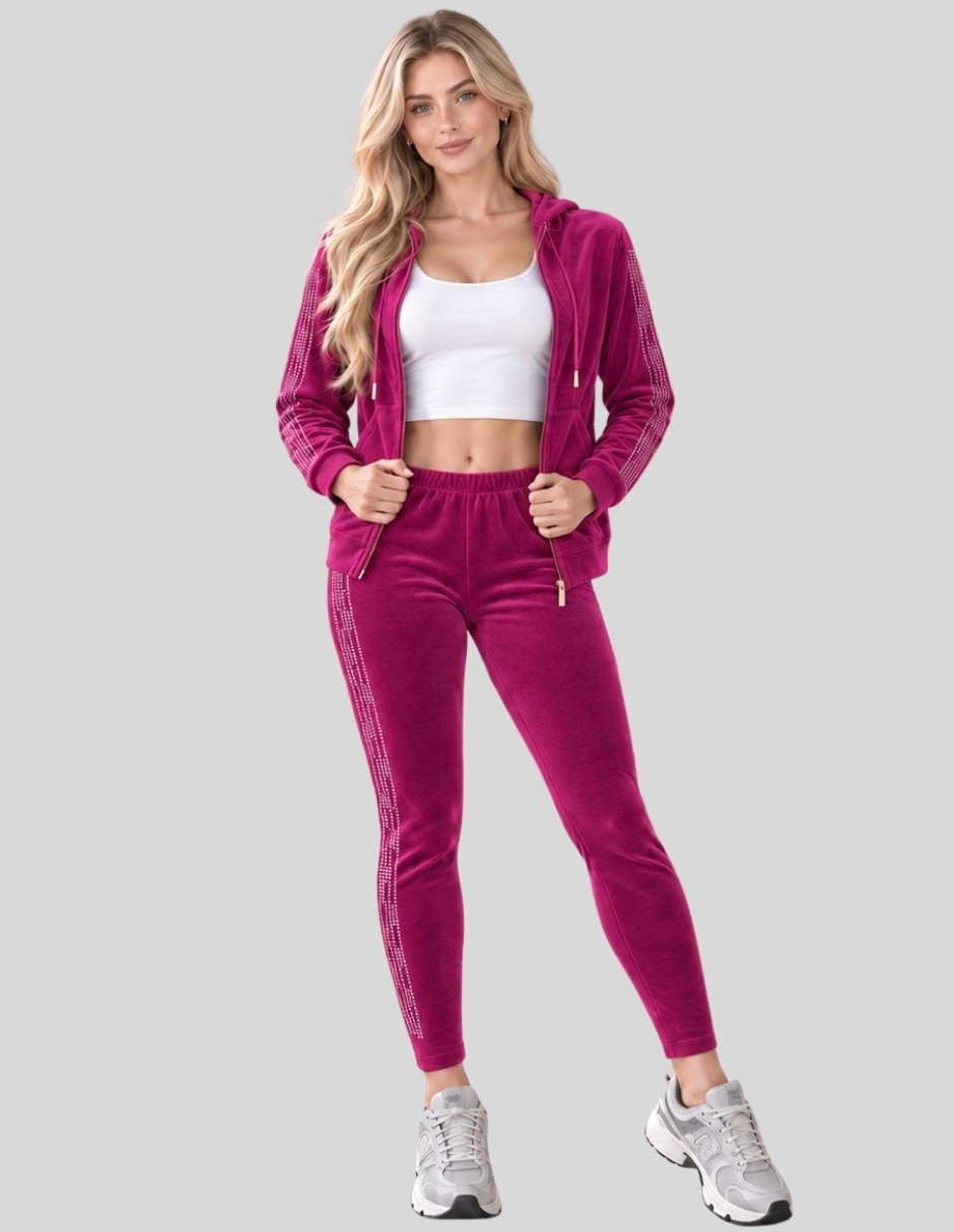 Conjunto Casual Conjunto Mujer 2 Piezas Terciopelo con Pedrería Brillante Sudadera con Capucha + Pantalón Legging de Poliéster para No aplica Mujer 3