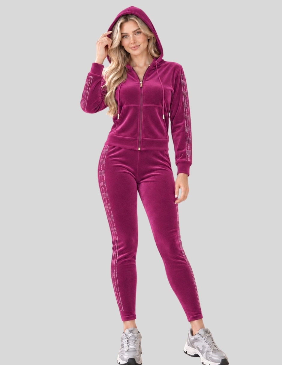 Conjunto Casual Conjunto Mujer 2 Piezas Terciopelo con Pedrería Brillante Sudadera con Capucha + Pantalón Legging de Poliéster para No aplica Mujer 4