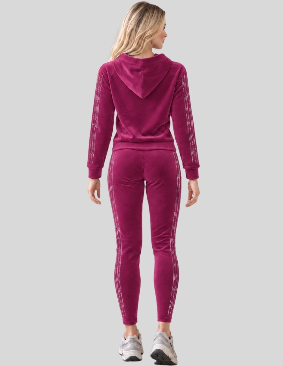 Conjunto Casual Conjunto Mujer 2 Piezas Terciopelo con Pedrería Brillante Sudadera con Capucha + Pantalón Legging de Poliéster para No aplica Mujer 5