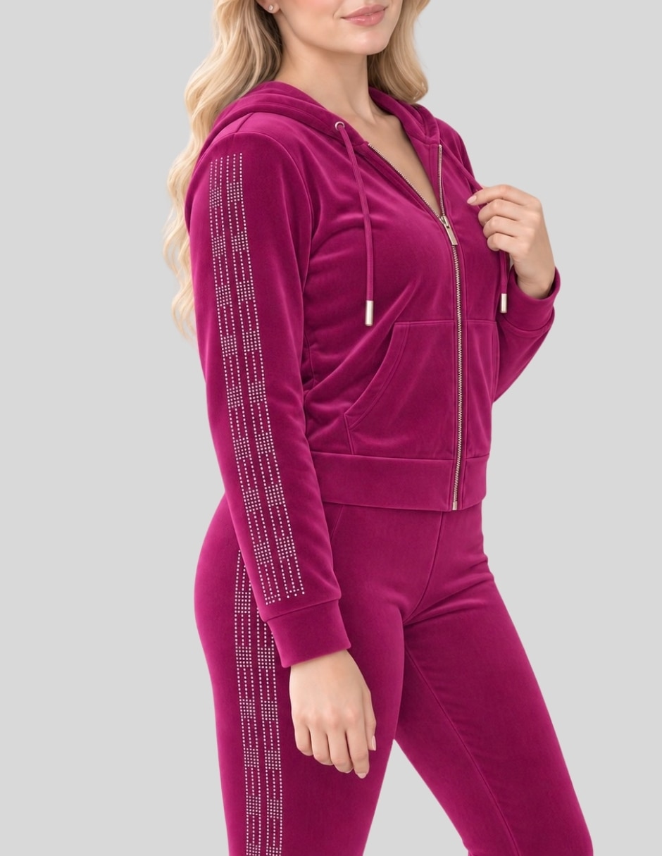 Conjunto Casual Conjunto Mujer 2 Piezas Terciopelo con Pedrería Brillante Sudadera con Capucha + Pantalón Legging de Poliéster para No aplica Mujer 6