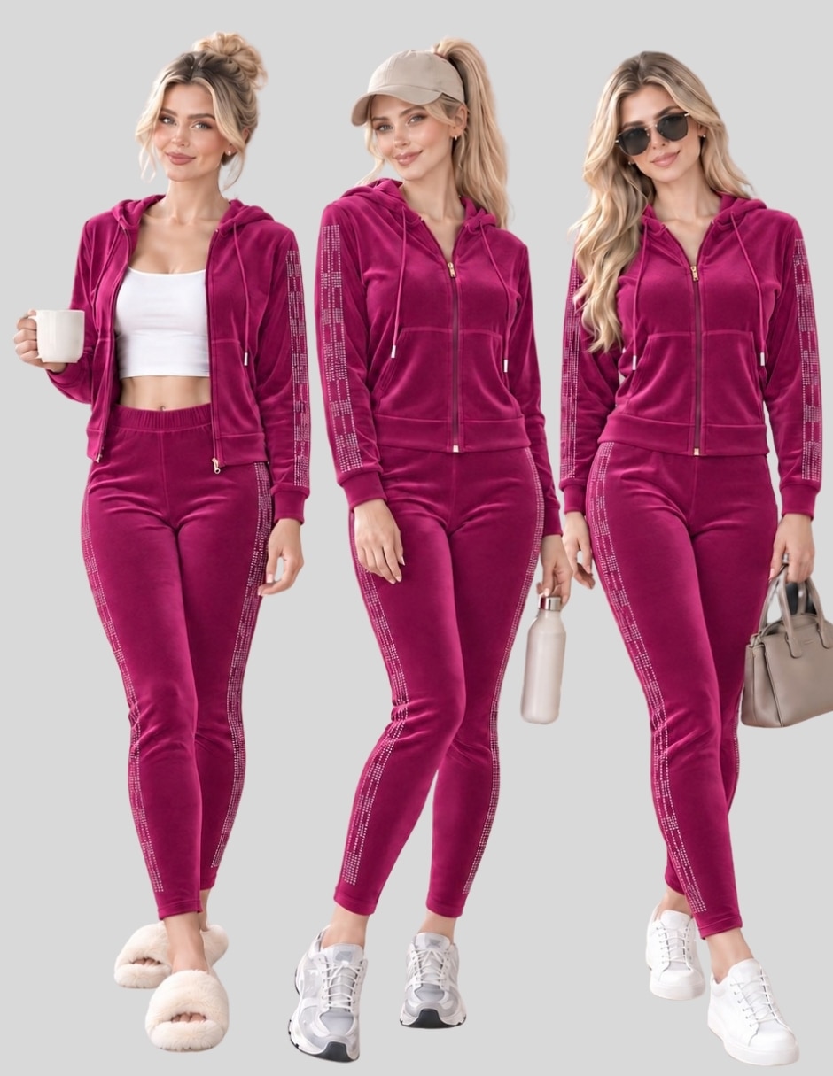 Conjunto Casual Conjunto Mujer 2 Piezas Terciopelo con Pedrería Brillante Sudadera con Capucha + Pantalón Legging de Poliéster para No aplica Mujer 7