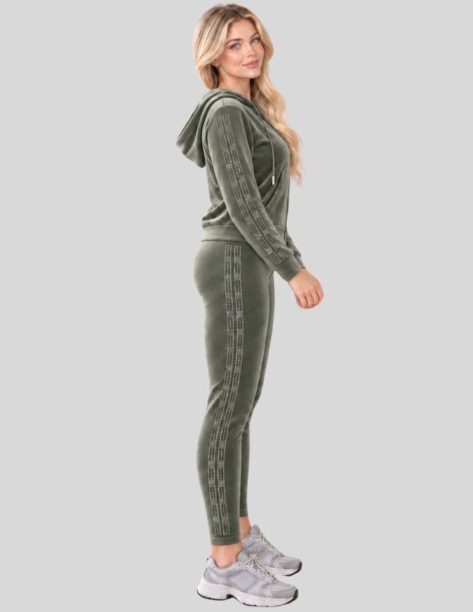 Conjunto Casual Conjunto Mujer 2 Piezas Terciopelo con Pedrería Brillante Sudadera con Capucha + Pantalón Legging de Poliéster para No aplica Mujer