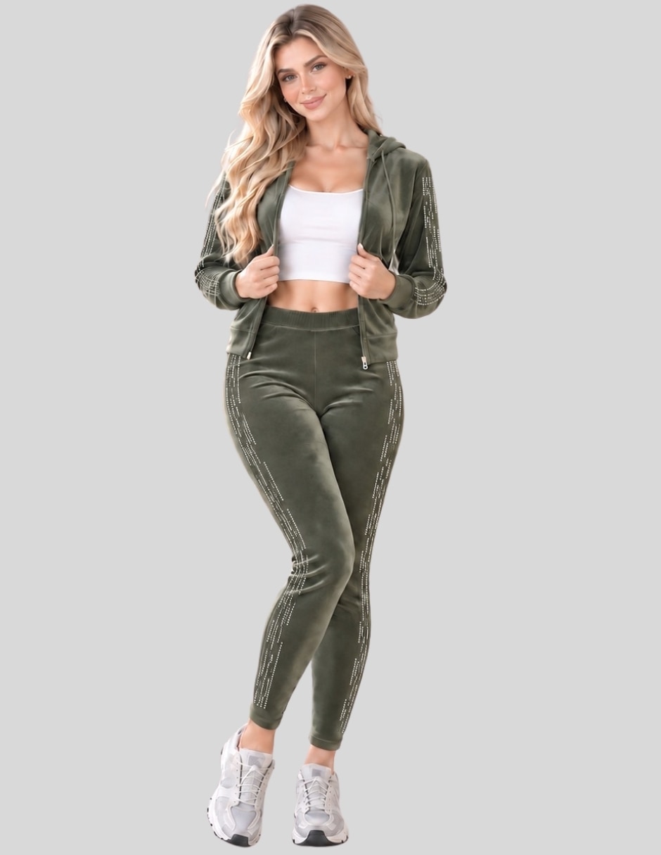 Conjunto Casual Conjunto Mujer 2 Piezas Terciopelo con Pedrería Brillante Sudadera con Capucha + Pantalón Legging de Poliéster para No aplica Mujer