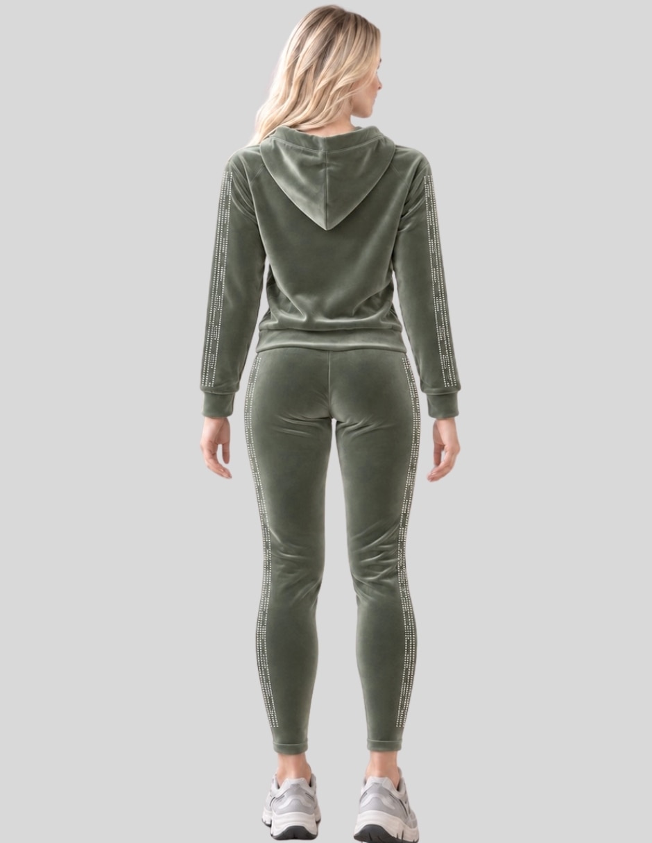 Conjunto Casual Conjunto Mujer 2 Piezas Terciopelo con Pedrería Brillante Sudadera con Capucha + Pantalón Legging de Poliéster para No aplica Mujer