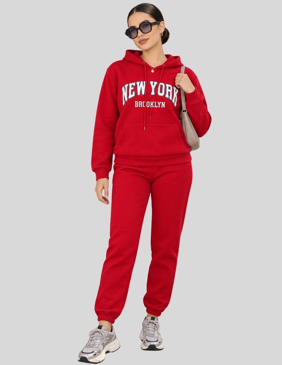 Conjunto Casual Conjunto Mujer Pants y Sudadera Jogger Afelpado Invierno Estampado NEW YORK BROOKLYN Ropa Comoda Out de Poliéster para No aplica Mujer 1
