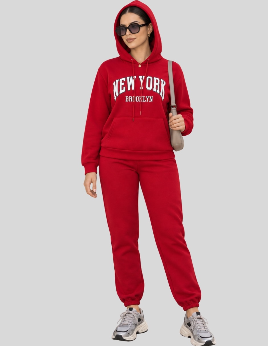 Conjunto Casual Conjunto Mujer Pants y Sudadera Jogger Afelpado Invierno Estampado NEW YORK BROOKLYN Ropa Comoda Out de Poliéster para No aplica Mujer 2