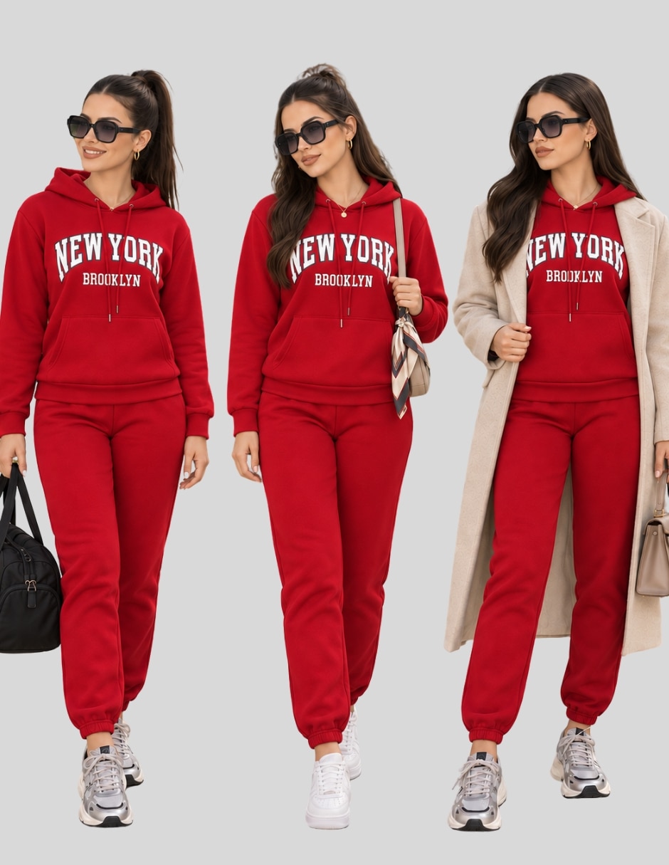 Conjunto Casual Conjunto Mujer Pants y Sudadera Jogger Afelpado Invierno Estampado NEW YORK BROOKLYN Ropa Comoda Out de Poliéster para No aplica Mujer 6