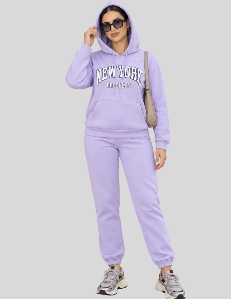 Conjunto Casual Conjunto Mujer Pants y Sudadera Jogger Afelpado Invierno Estampado NEW YORK BROOKLYN Ropa Comoda Out de Poliéster para No aplica Mujer 5