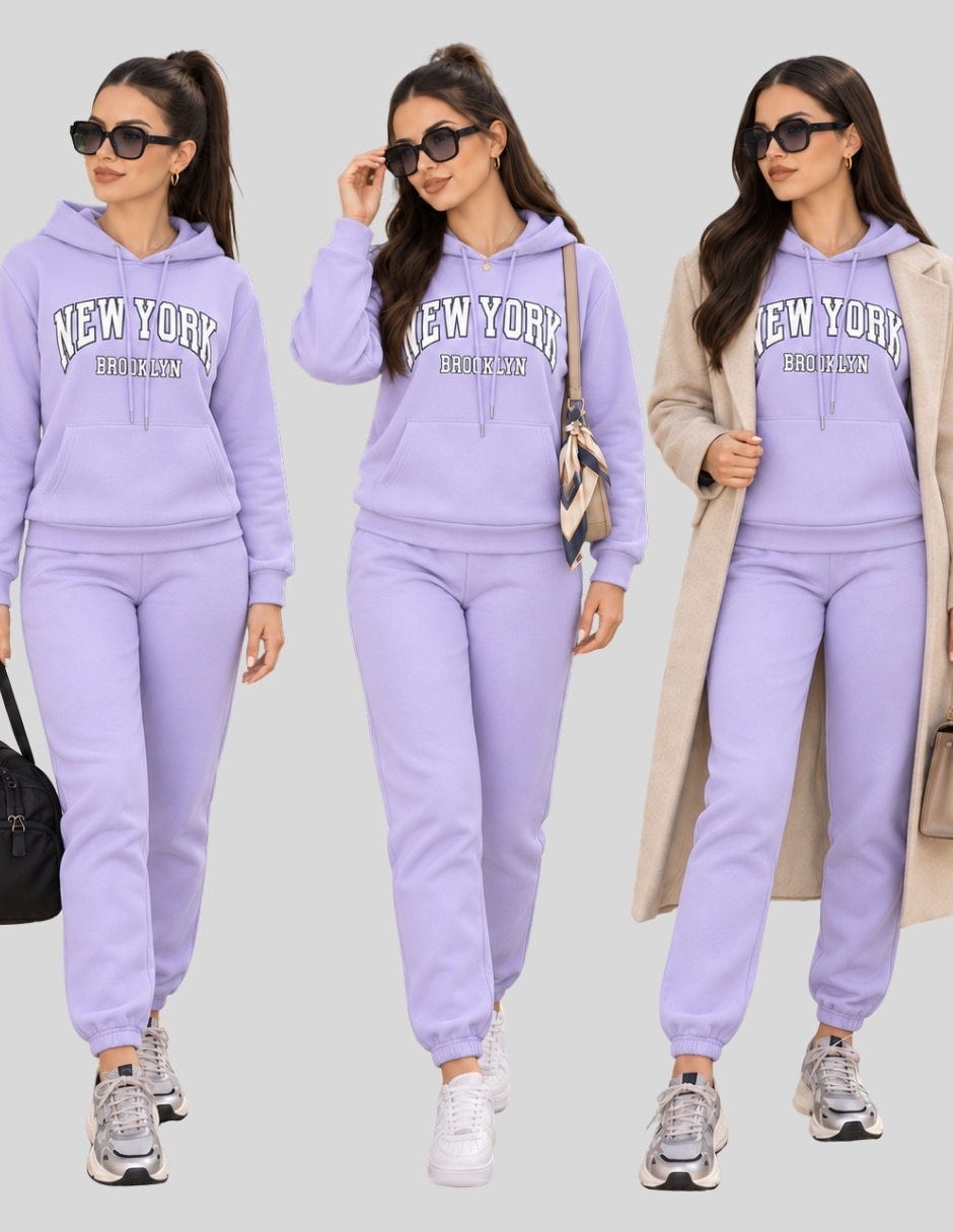 Conjunto Casual Conjunto Mujer Pants y Sudadera Jogger Afelpado Invierno Estampado NEW YORK BROOKLYN Ropa Comoda Out de Poliéster para No aplica Mujer 6
