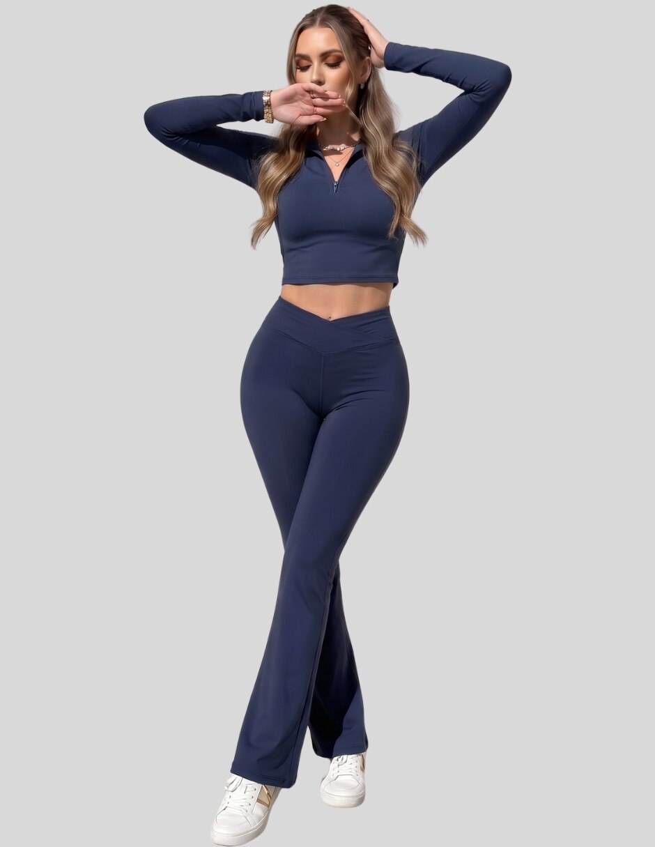 Conjunto Deportivo Conjunto Mujer 2 Piezas Estilo Deportivo Elegante con Top de Cierre y Pantalón Largo de Poliéster para No aplica Mujer 2