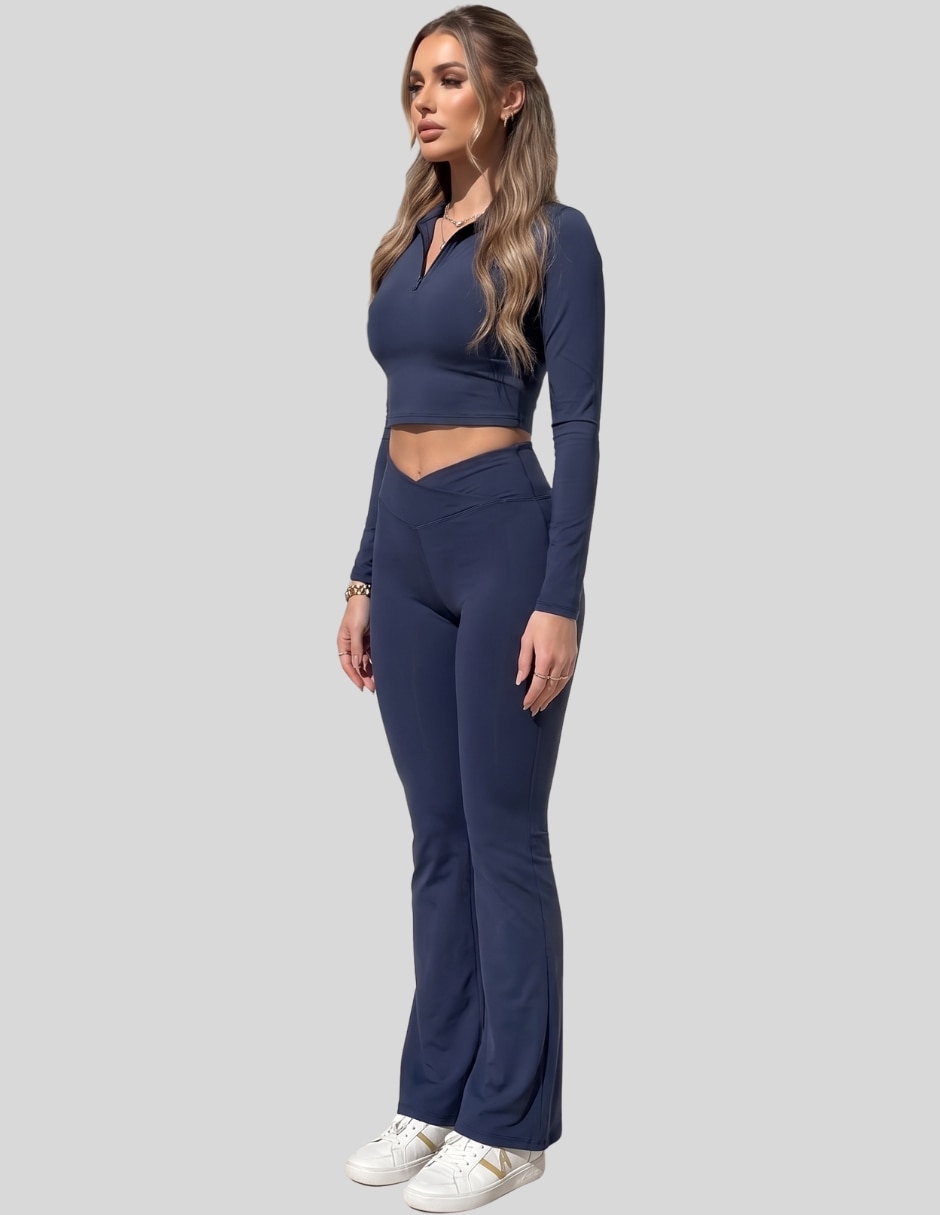 Conjunto Deportivo Conjunto Mujer 2 Piezas Estilo Deportivo Elegante con Top de Cierre y Pantalón Largo de Poliéster para No aplica Mujer 3